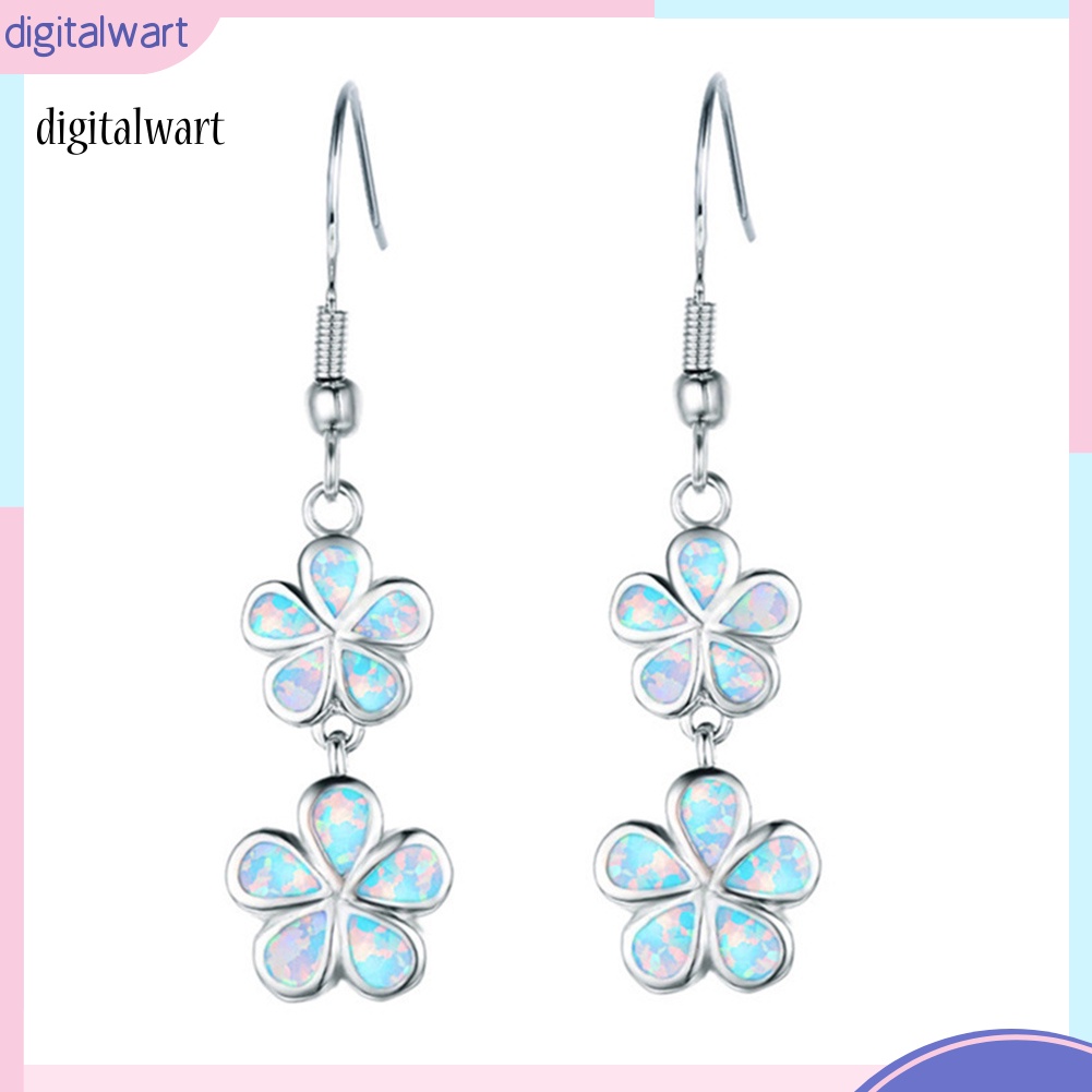 Kỹ Thuật Số| Đôi Khuyên Tai Dài Gắn Hoa Đá Opal Giả Thời Trang Cho Nữ