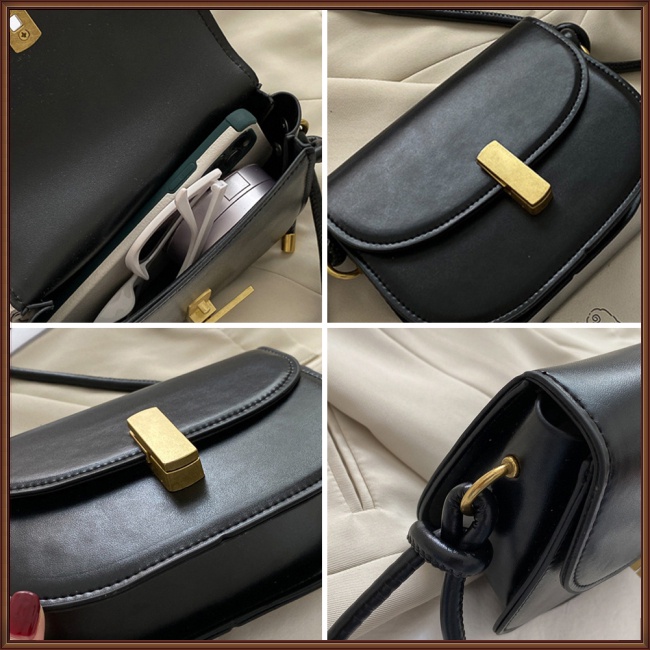 Túi Đeo Chéo Bằng Da Pu Màu Trơn Đơn Giản Phong Cách Retro Cho Nữ