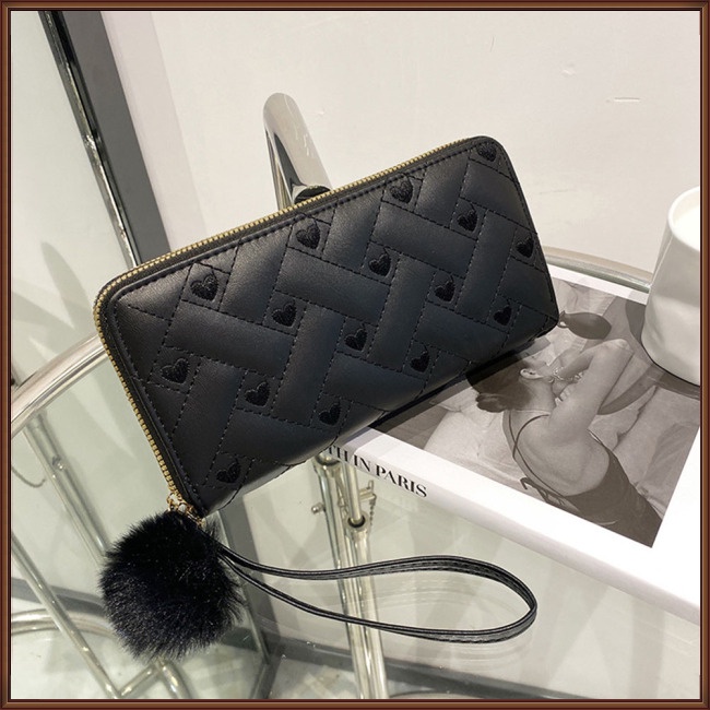 Ví Da Pu Màu Trơn Dáng Dài Có Khóa Kéo Đôi Thời Trang Cho Nữ