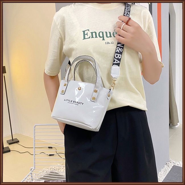 Túi Đeo Chéo Vai Bằng Da Nhân Tạo In Chữ Có Khóa Nam Châm Dành Cho Nữ