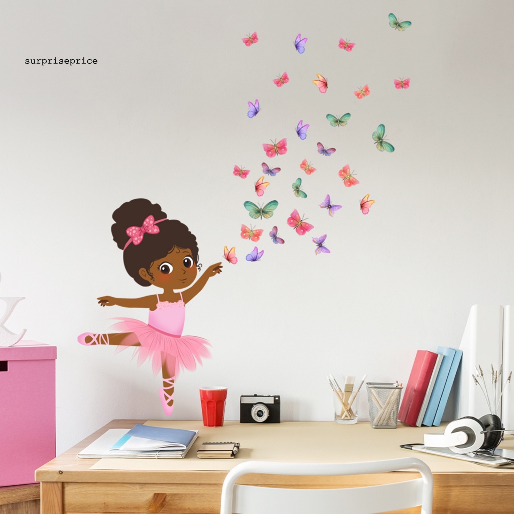 Sticker PVC Dán Tường Chống Thấm Nước Hình Cô Gái Múa Ba Lê Nhiều Màu Sắc