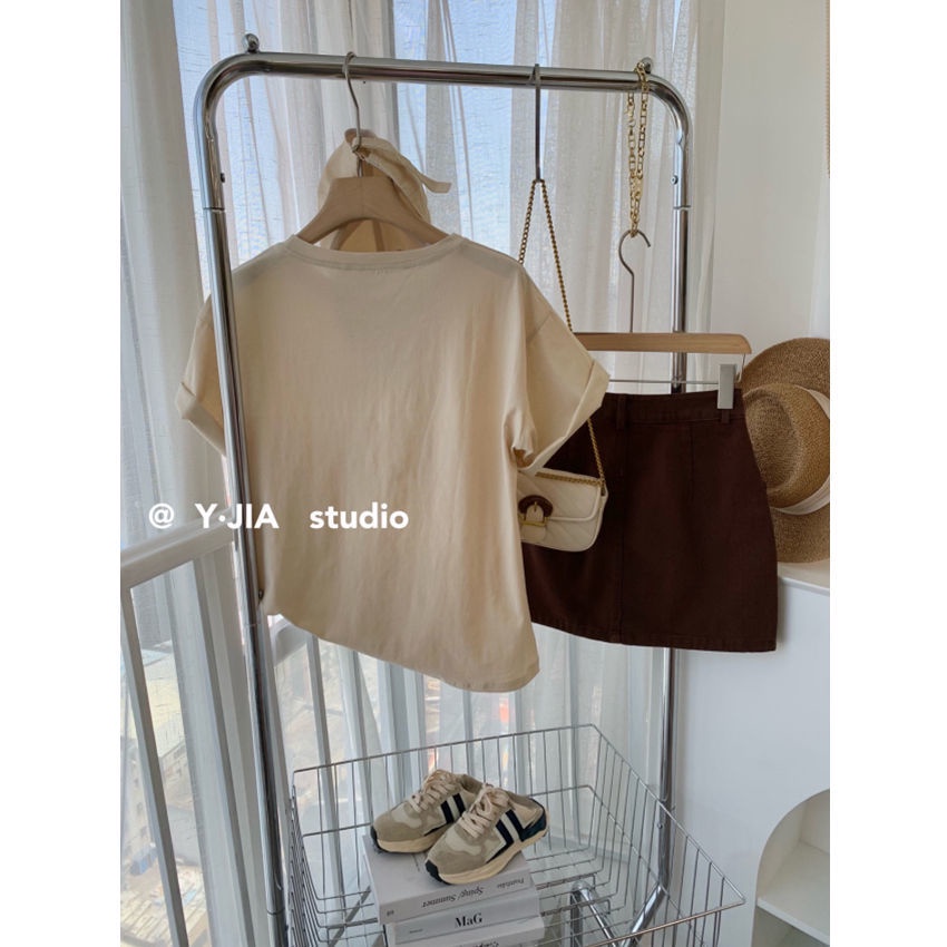 Bộ Áo Thun Tay Ngắn Dáng Rộng In Chữ + Chân Váy Ngắn Lưng Cao Thời Trang Mùa Hè 2023 Mới Chất Lượng Cao Cho Nữ