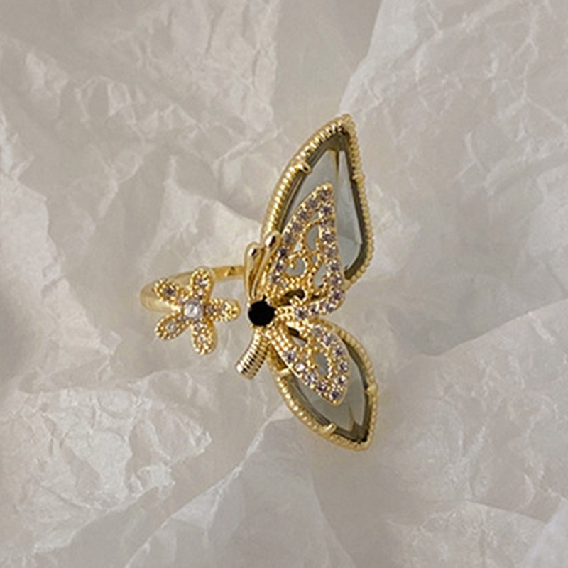 Nhẫn Hở Hình Hoa Bướm Đính Pha Lê Có Thể Điều Chỉnh Kích Thước