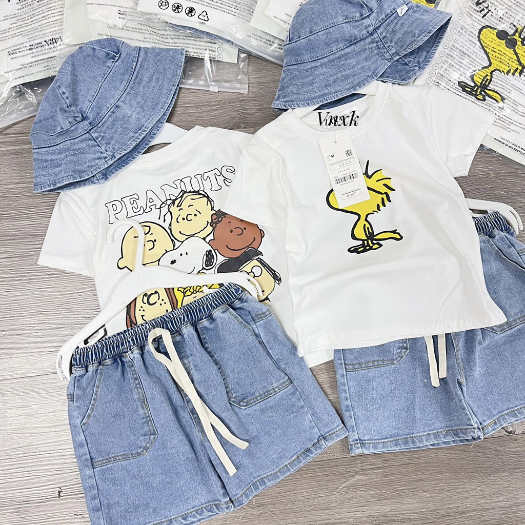 Sét 3 cho tiết kèm mũ jean cho bé 8-22kg