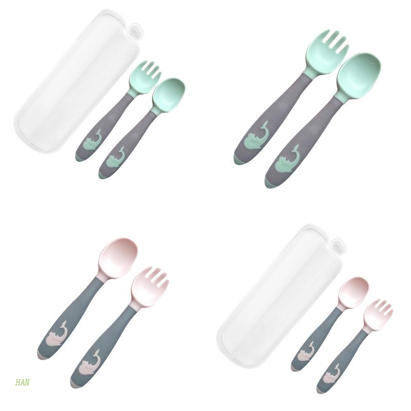 Bộ Muỗng Nĩa Tập Ăn Mềm Mại Có Thể Uốn Cong Dành Cho Bé