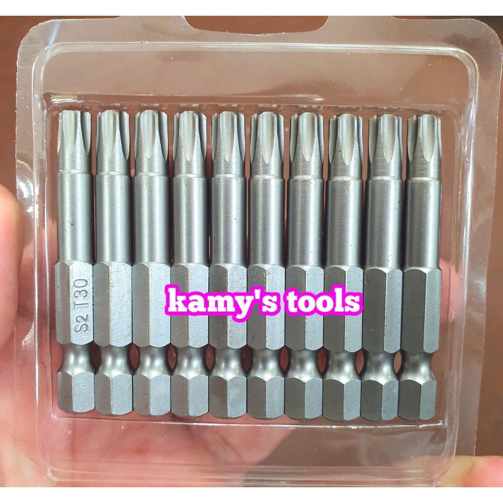 Mũi vít bông sao hoa thị đuôi lục giác 1/4 inch dài 50mm thép S2 T10 T15 T20 T25 T27 T30 T40