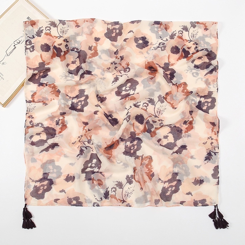 Khăn Choàng Cổ Bằng Cotton Phối Tua Rua In Họa Tiết Phong Cách Retro 180-90cm