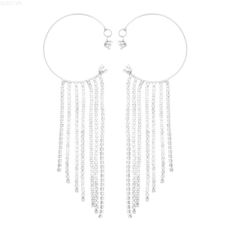 Khuyên Vành Tai Tua Rua Dài Đính Đá Zircon Lấp Lánh Sang Trọng Kiểu Dáng Mới