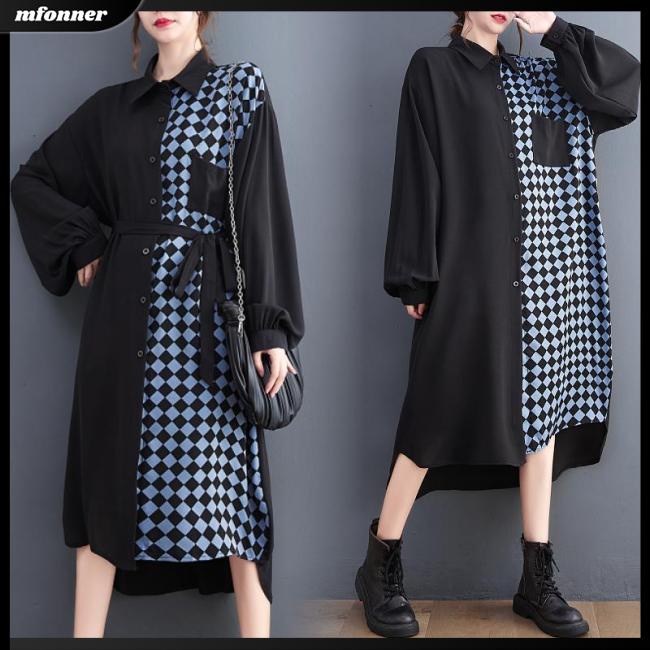 Đầm Chữ A Tay Dài Dáng Rộng Cổ Bẻ Buộc Dây Thời Trang Cho Bạn Gái