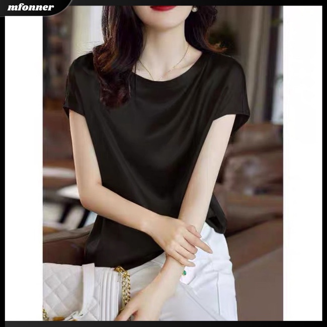 Áo Thun Raglan Tay Ngắn Cổ Tròn Màu Sắc Đơn Giản Cho Nữ