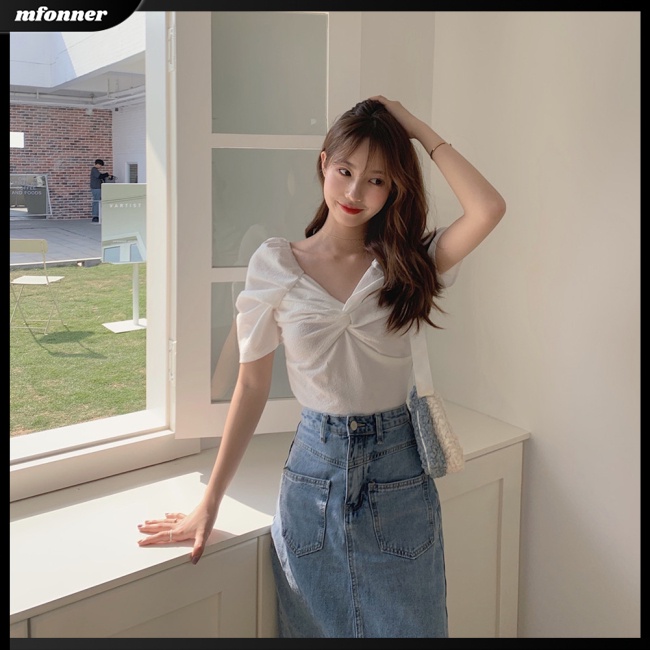 Áo Voan Cổ Vuông Tay Phồng Màu Sắc Đơn Giản Thời Trang Cho Nữ