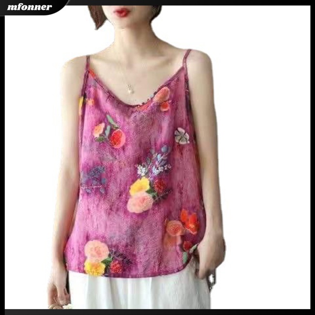 Áo Hai Dây Mỏng Họa Tiết Hoa Phong Cách Retro Cho Nữ