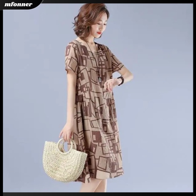 Đầm Midi Cổ Tròn Dáng Rộng In Họa Tiết Phong Cách Cổ Điển Thời Trang Cho Nữ