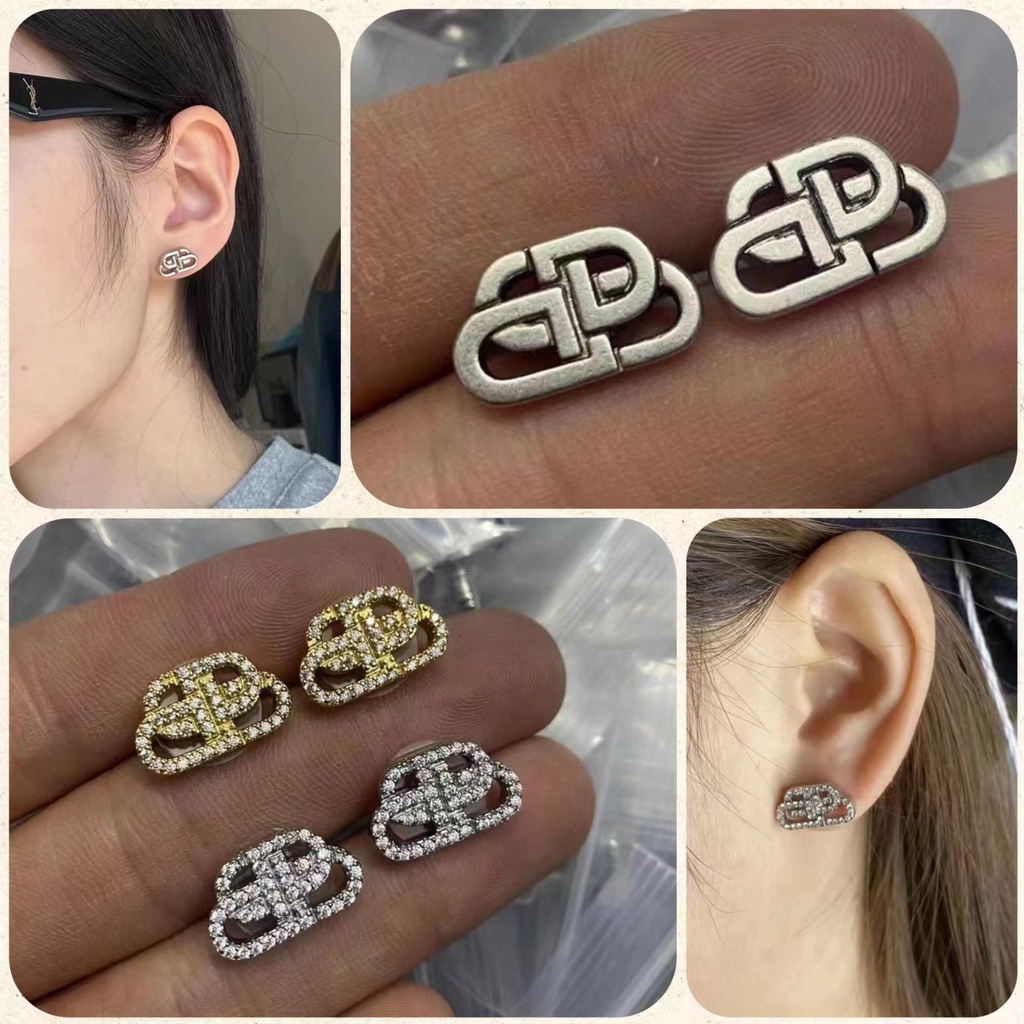 'TOP'BB màu hồng bạc sơn hợp kim chữ cái Logo Stud XS kim loại bông tai đồng mạ vàng với thép in Hàn Quốc 2023 Mới tái tạo thanh lịch Vintage thời trang không phai 925 kim bạc cho phụ nữ