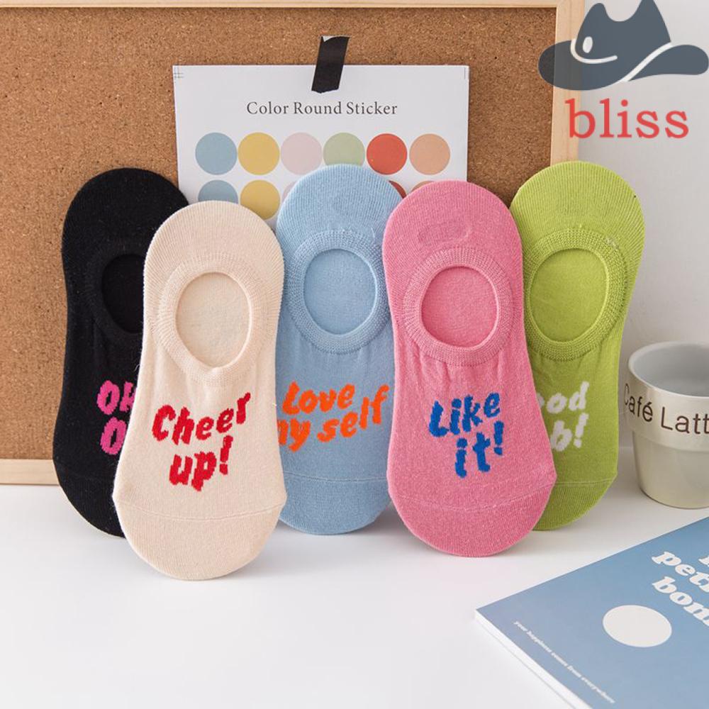 Vớ Cổ Thấp Màu Trơn Chống Trượt In Chữ Tiếng Anh Dễ Thương Thời Trang 2021