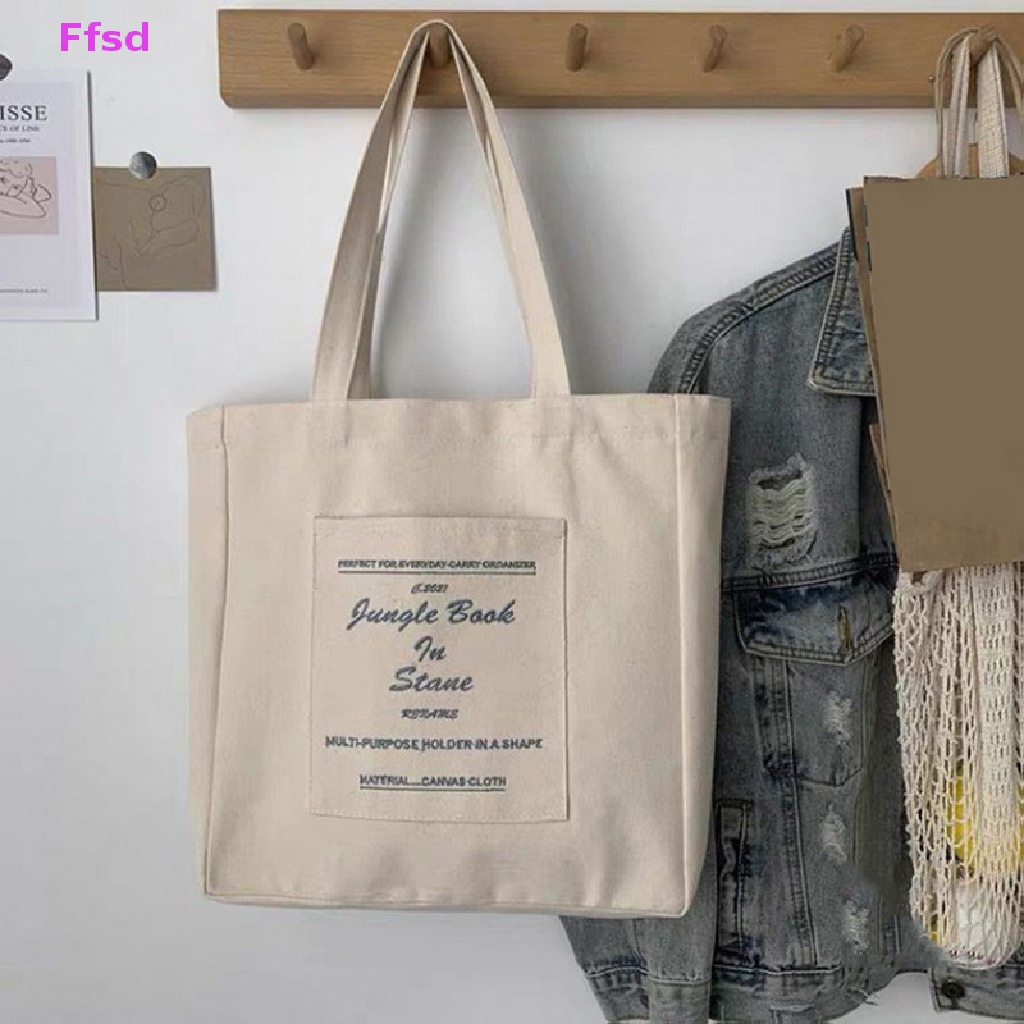 {Ffsd} Túi Xách Tote Đeo Vai Bằng Vải Bạt Cotton Sức Chứa Lớn Có Thể Tái Sử Dụng Cho Nữ * Bán Chạy