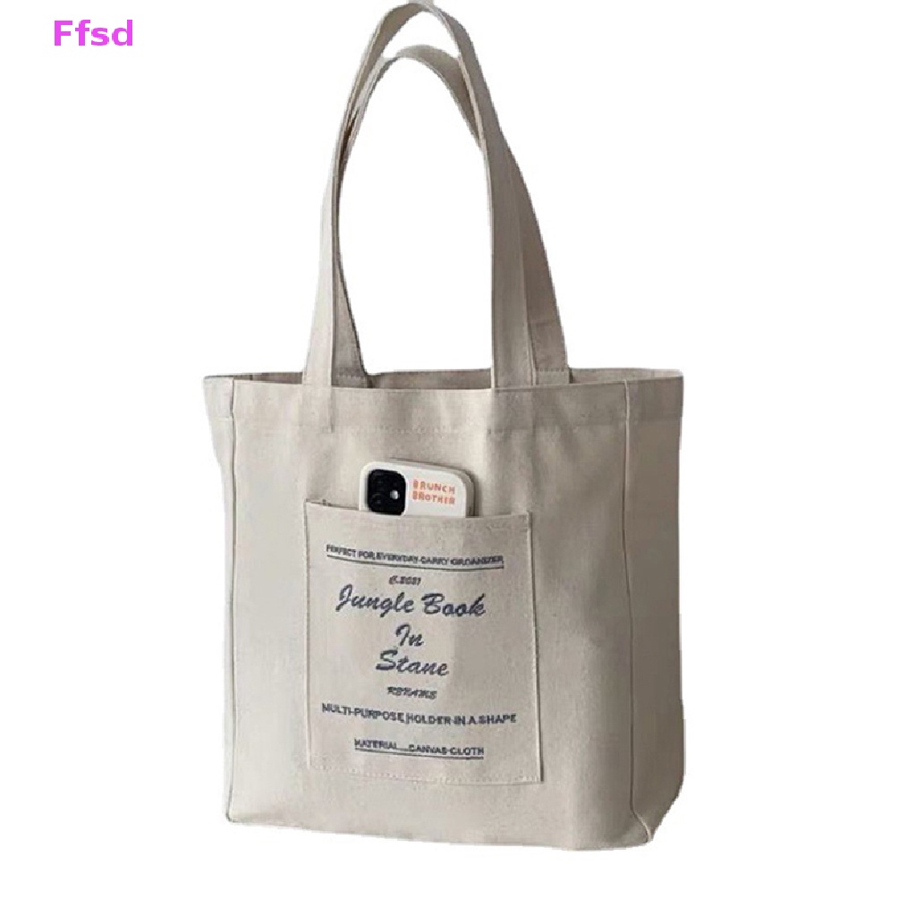 {Ffsd} Túi Xách Tote Đeo Vai Bằng Vải Bạt Cotton Sức Chứa Lớn Có Thể Tái Sử Dụng Cho Nữ * Bán Chạy