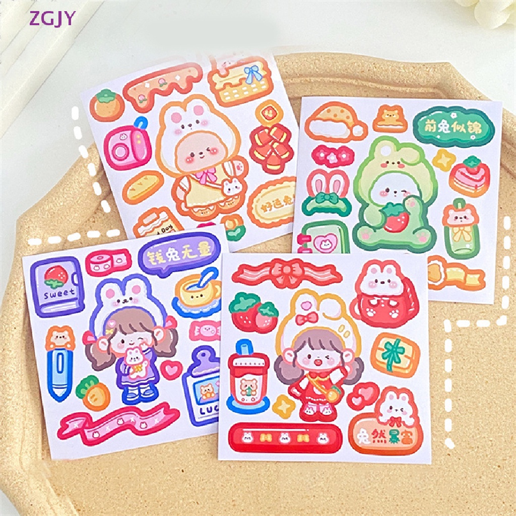 Set 10 Sticker Thỏ ZGJY Dễ Thương Dùng Để Trang Trí Sổ Tay Mới