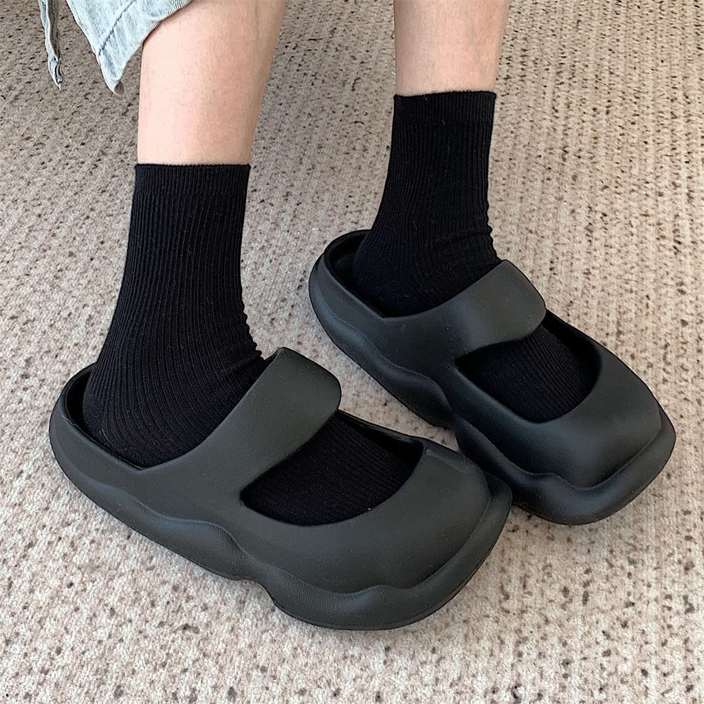 【EVEANOBQY】Dép Sandal EVA Đế Dày Màu Trơn Phong Cách Mary Jane Cổ Điển Thời Trang Xuân Hè Hàng Mới Dành Cho Bạn Nữ Mang Đi Biển