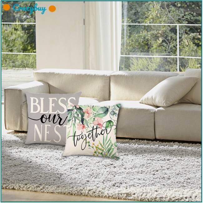 Cr Bộ 4 Vỏ Gối Tựa Lưng Ghế Sofa Phòng Khách In Họa Tiết Hoa Và Chữ Cái Kích Thước 45 X 45cm