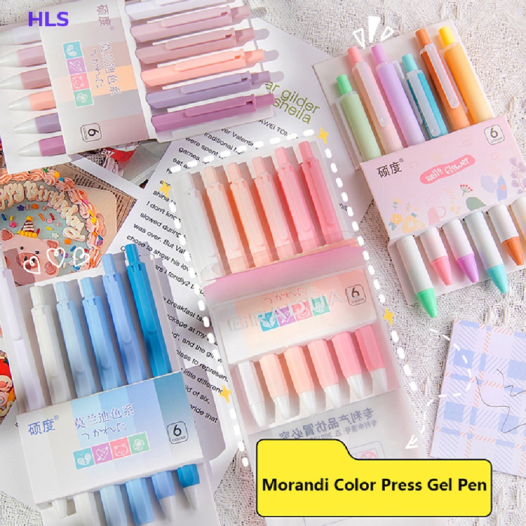 Set 6 Bút Mực Gel Ngòi 0.5mm Mực Đen Kiểu Dáng Dễ Thương Cho Học Sinh