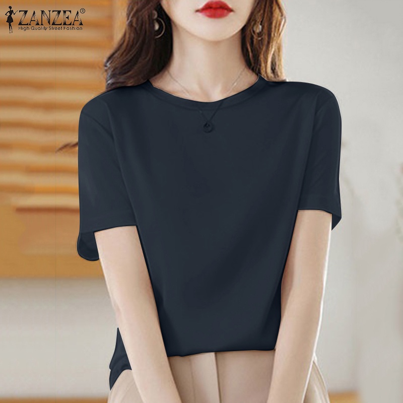 Áo thun nữ ZANZEA ngắn tay cổ tròn thời trang Hàn Quốc