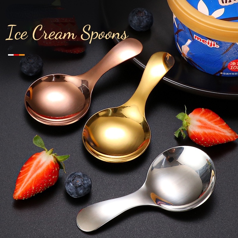 Muỗng Múc Kem / Trái Cây / Salad Bằng Thép Không Gỉ Chống Trượt Nhỏ Gọn Dễ Vệ Sinh