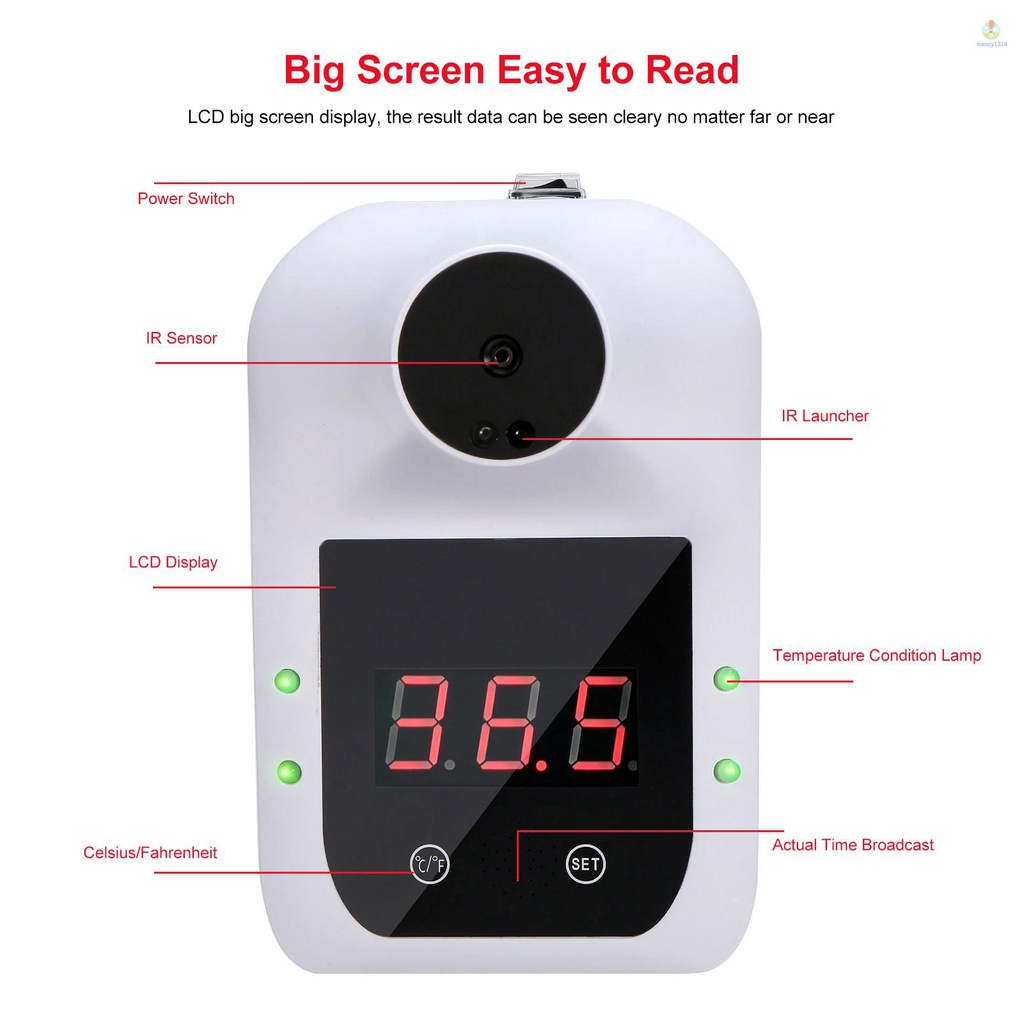 Nhiệt Kế Hồng Ngoại Không Chạm °Phụ Kiện Chuyên Dụng Dành Cho Xe Hơi°Chuông Báo Nhiệt Độ Cao USB 3 Fixations 9 Ngôn Ngữ 30 Ký Tự Bật / Tắt