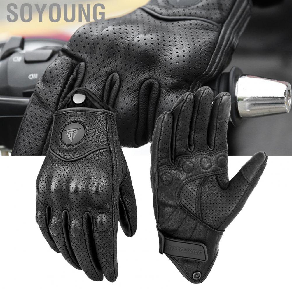 Soyoung Cycling Gloves  Sheepskin Motorcycle Abrasion Resistance Comfortable Windproof for Bike
