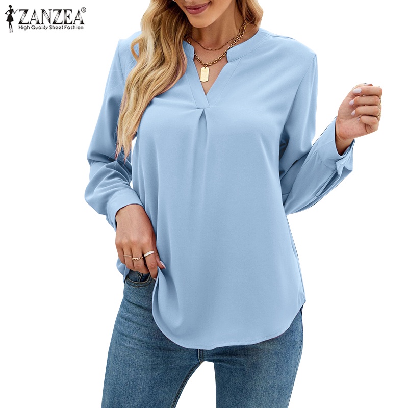 ZANZEA Áo Sơ Mi Nữ Tay Dài Cổ Chữ V Thời Trang