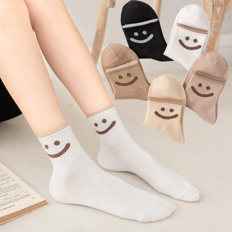 1 Đôi Vớ Ngắn Bằng Vải Cotton Mềm Chống Trượt In Hình Mặt Cười Dễ Thương