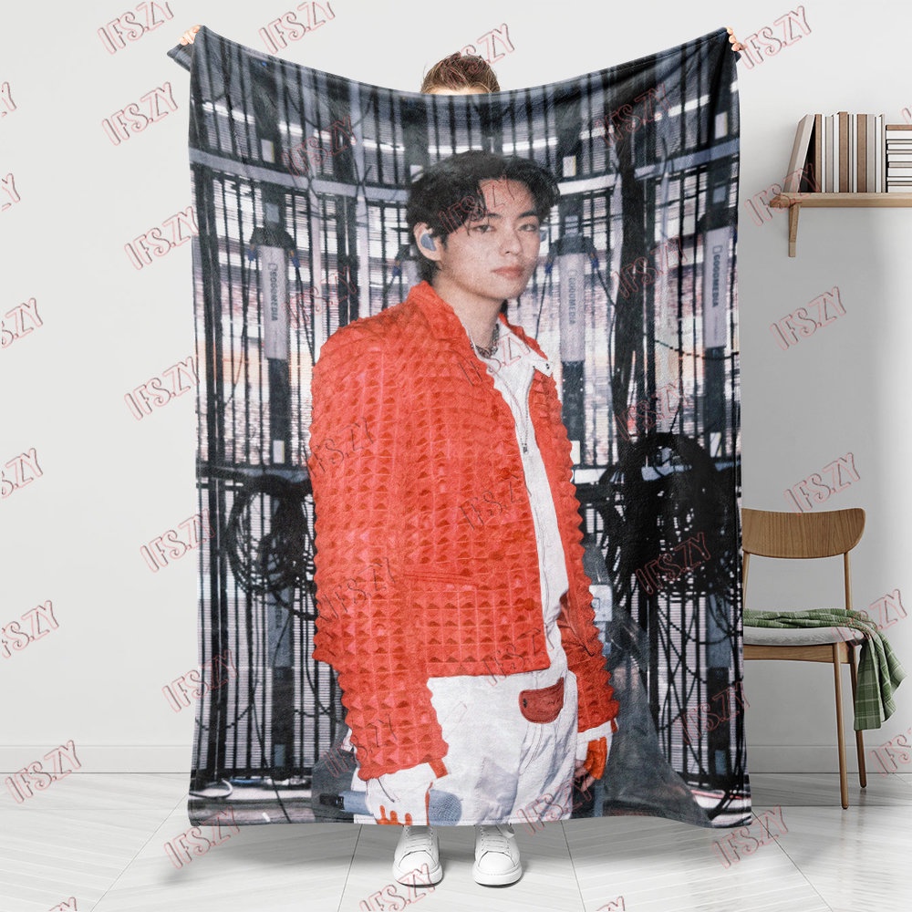 Chăn Điều Hòa Không Khí Một Mặt Bằng Vải flannel 4 Kích Thước In Hình bts v kim tae-hyung