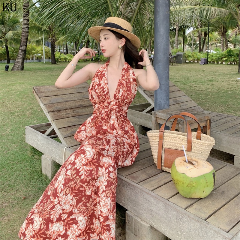 Hàng Mới Về Đầm Dài Cổ Chữ V Khoét Sâu In Họa Tiết Hoa Hồng Thời Trang Mùa Hè Quyến Rũ Cho Nữ 2023 Hàng Mới Về