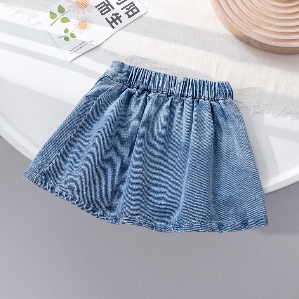 Chân váy jean Xếp Li Lưng Thun Thời Trang Mùa Hè Hàn Quốc Dành Cho Bé Gái