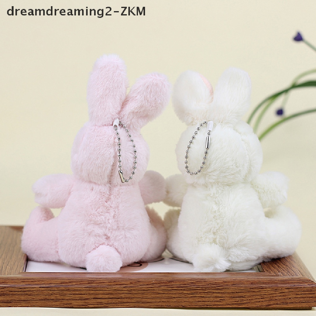 Móc Khóa Thỏ Nhồi Bông Màu Trắng Hồng Dễ Thương Dùng Trang Trí Túi Xách / Quà Sinh Nhật DIY