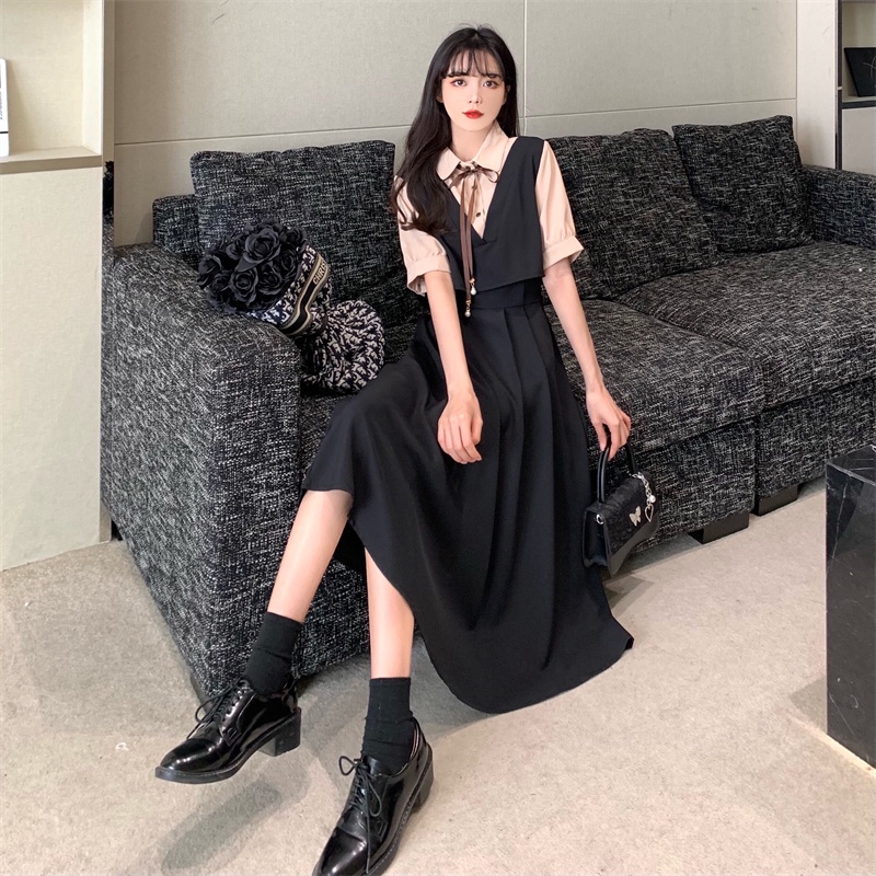 Váy đầm tiểu thư chất corduroy phối twill dày dặn nhiều màu liền mảnh kiểu Pháp HZFWC3693