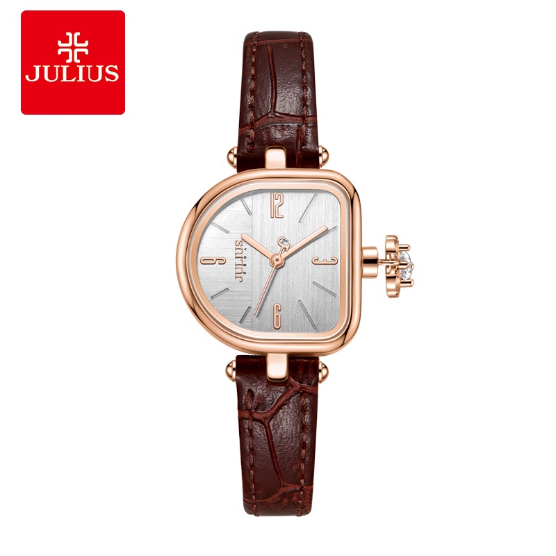 Đồng Hồ Quartz Julius Mặt Oval Đính Đá Chống Thấm Nước Gắn Dây Đeo Thời Trang Mùa Hè 1394