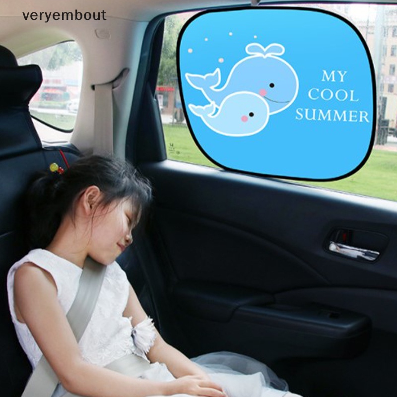 Set 2 Tấm Che Nắng Cho Cửa Sổ Xe Hơi Họa Tiết Hoạt Hình Có Thể Gấp Gọn Cho Bé