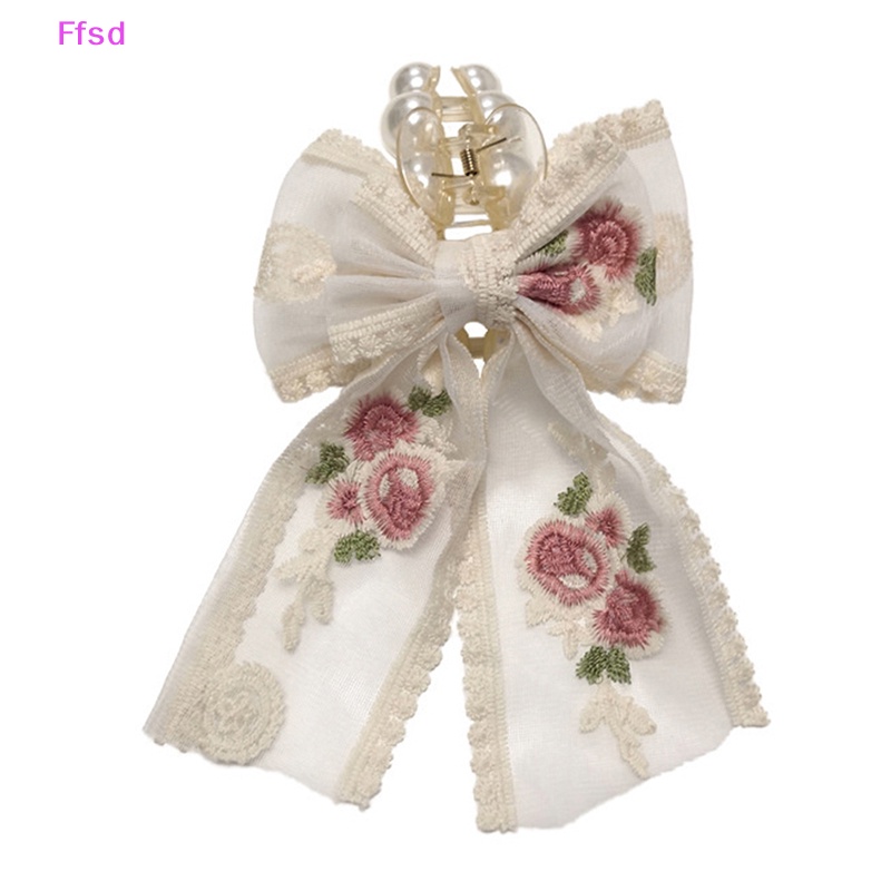 {Ffsd} Kẹp Tóc Thắt Nơ Bằng Vải Thêu Hoa Hồng Phối Ren Đơn Giản Phong Cách Hàn Quốc Dành Cho Bạn Gái *