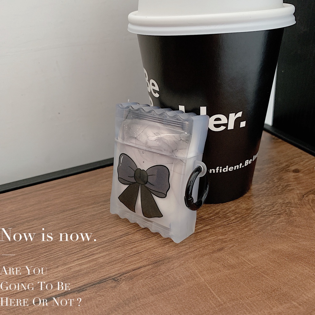 Vỏ Bảo Vệ Hộp Sạc Tai nghe không dây Airpods 1 / 2 3 Pro2 gen2022 Bằng Silicon Tpu Mềm Chống Trầy Hình Nơ Đen 3D