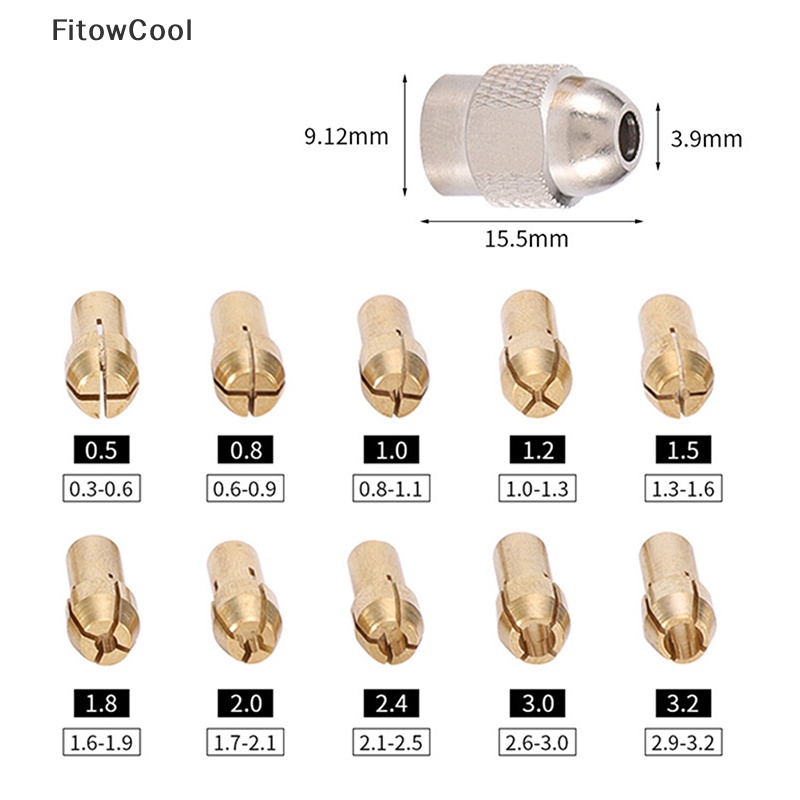 Set 10 / 11 Đầu Kẹp Mũi Khoan Mini Đường Kính 0.5-3.2mm 4.8mm Bằng Đồng Thau Cho Máy Khoan Dremel