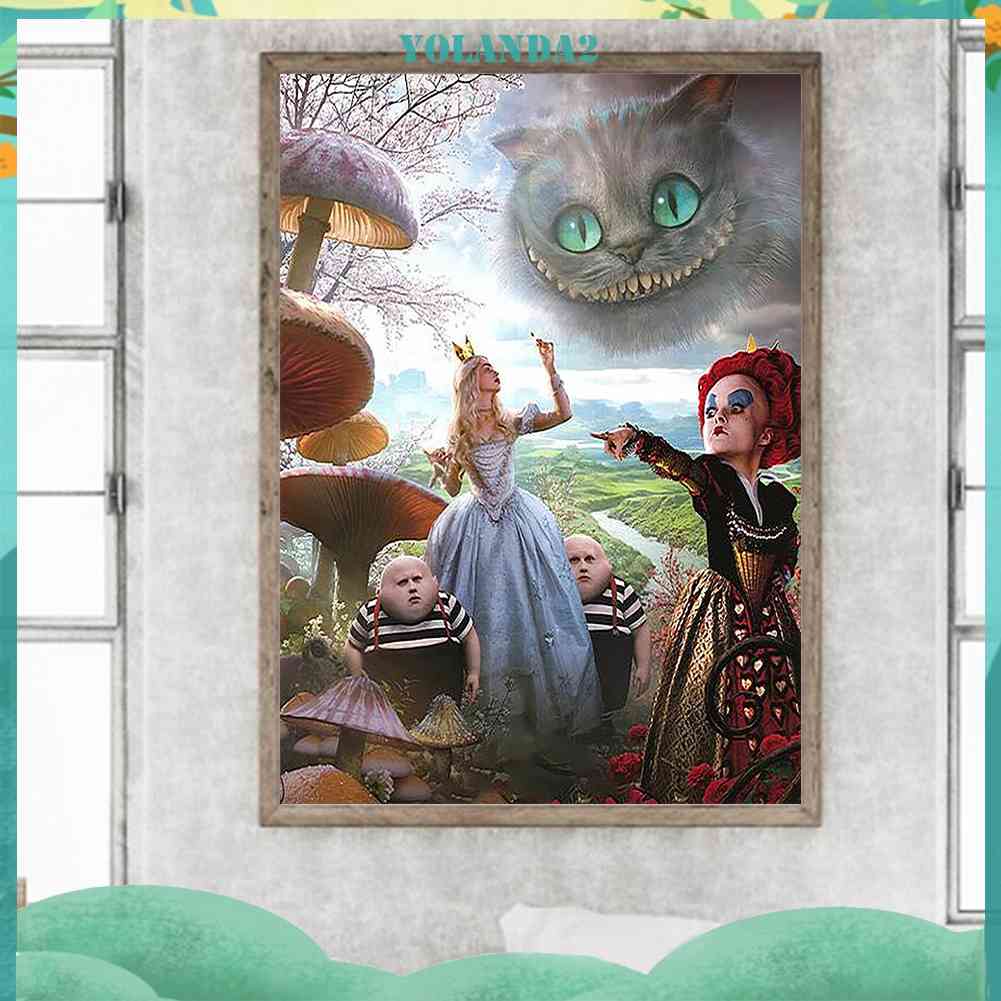 Bộ Tranh Đính Đá 5D Họa Tiết Alice in Wonderland Độc Đáo DIY Dùng Trang Trí Nhà Cửa