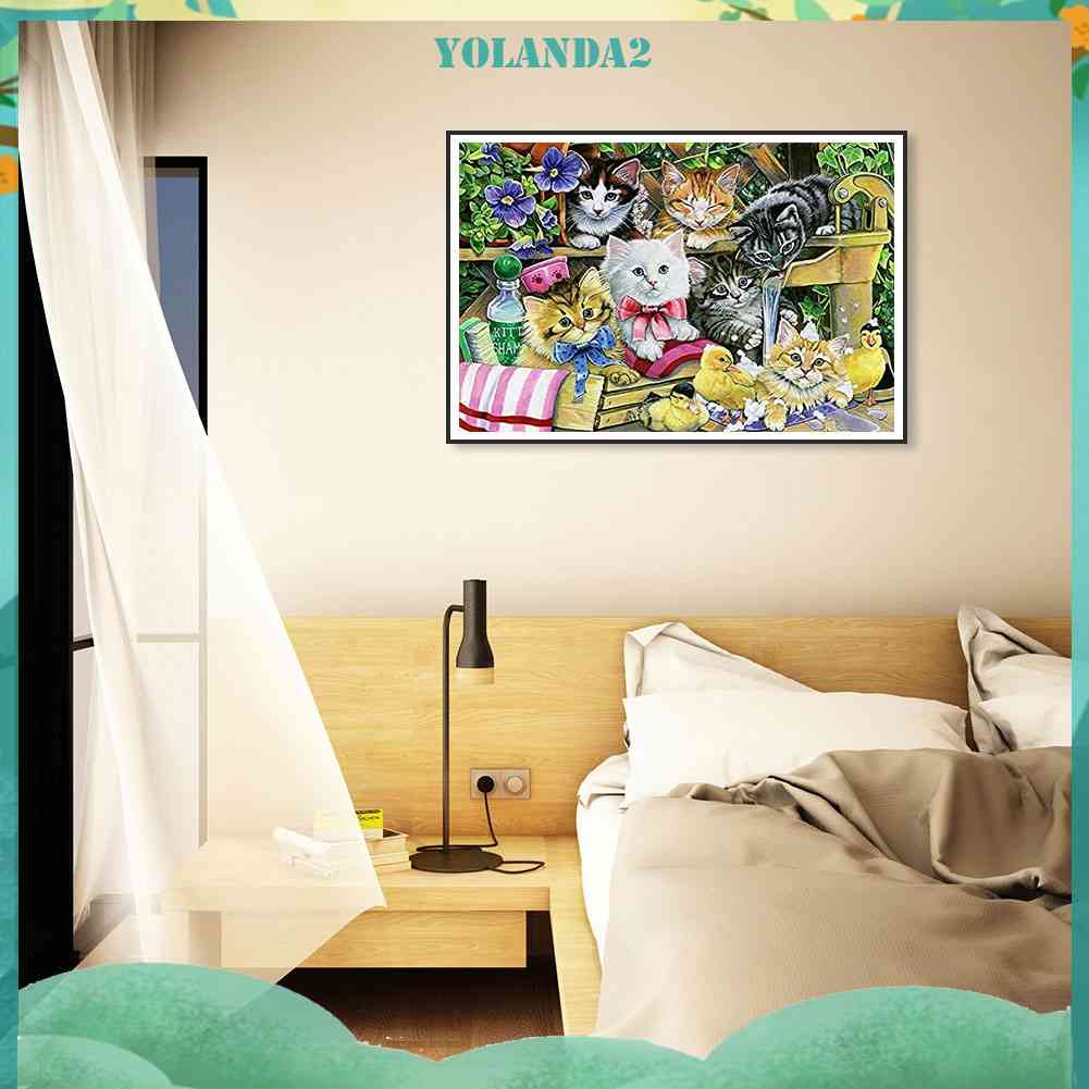 Tranh Đính Đá Kim Cương Toàn Bộ 5D DIY Hình Vẽ Mèo Trang Trí Nhà Cửa