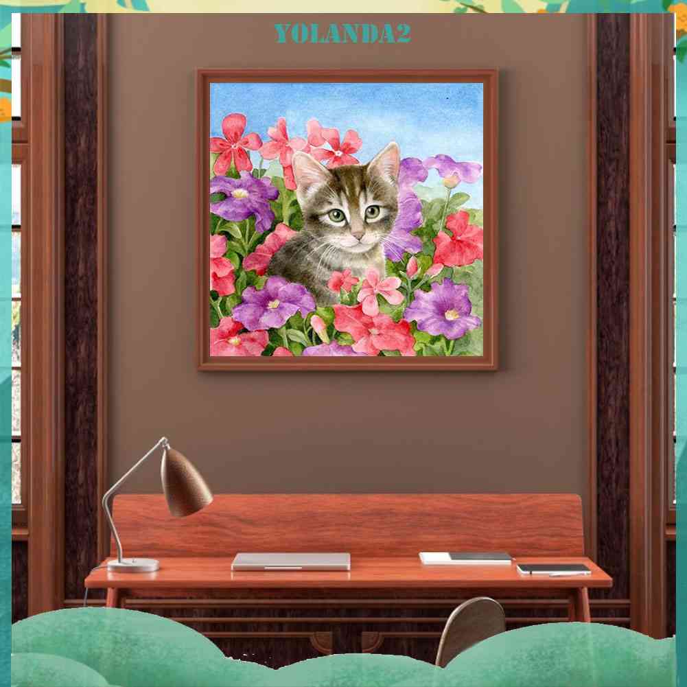 Tranh Đính Đá Kim Cương Toàn Bộ 5D DIY Hình Vẽ Mèo Floriferous