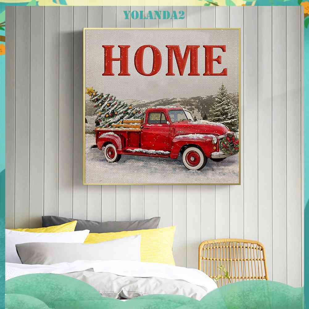 Tranh Đính Đá Kim Cương Toàn Bộ 5D DIY Hình Vẽ Xe Hơi Màu Đỏ Giáng Sinh