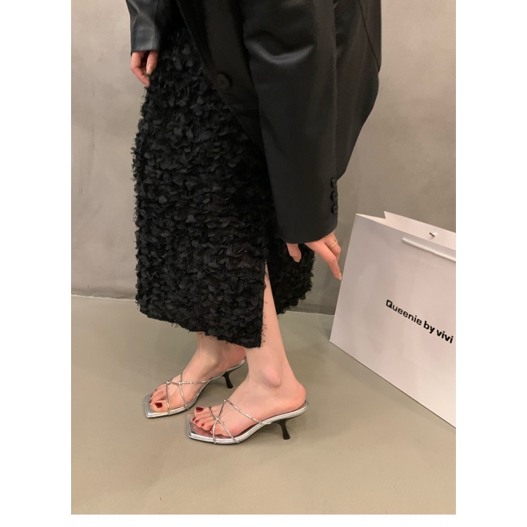 Duoya Tóc Thẳng ~ [Hàng Có Sẵn] Dép Sandal Cao Gót Màu Bạc Mang Ngoài Trời Thần Tiên Cao Cấp Miễn Phí Vận Chuyển