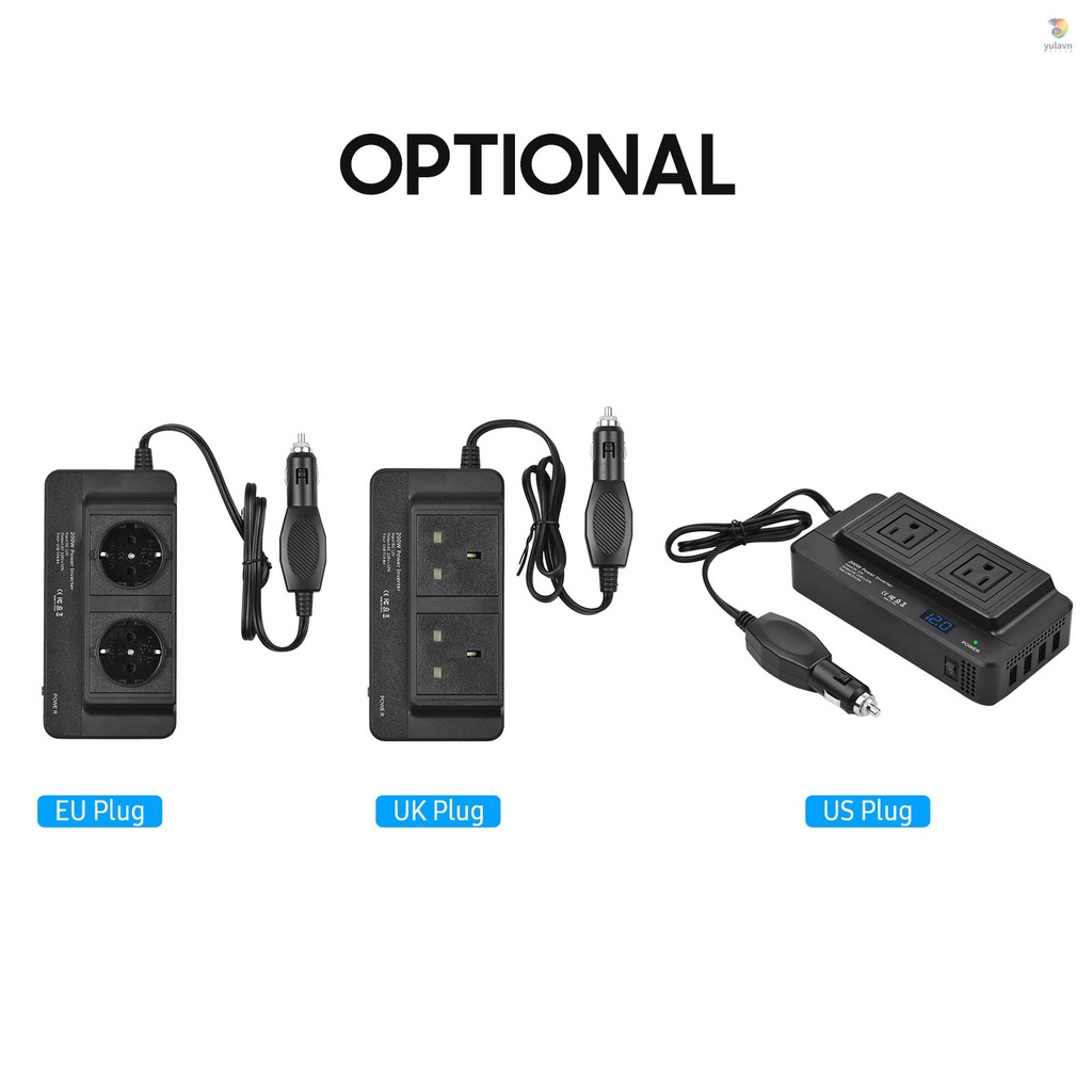 Bộ Chuyển Đổi Nguồn Điện 200W DC 12V Sang AC 110V Với 2 Ổ Cắm AC 4 Cổng USB Có Màn Hình Kỹ Thuật Số Dành Cho Xe Hơi / Laptop