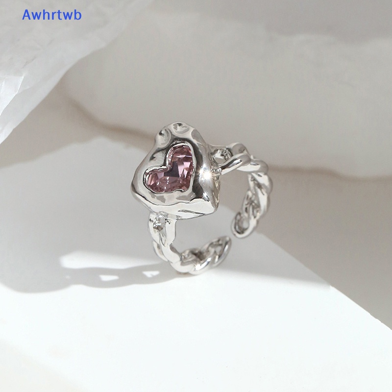 Nhẫn Hình Trái Tim Đính Pha Lê Hồng Phong Cách Harajuku 90s EMO Y2K Dành Cho Nữ Mới