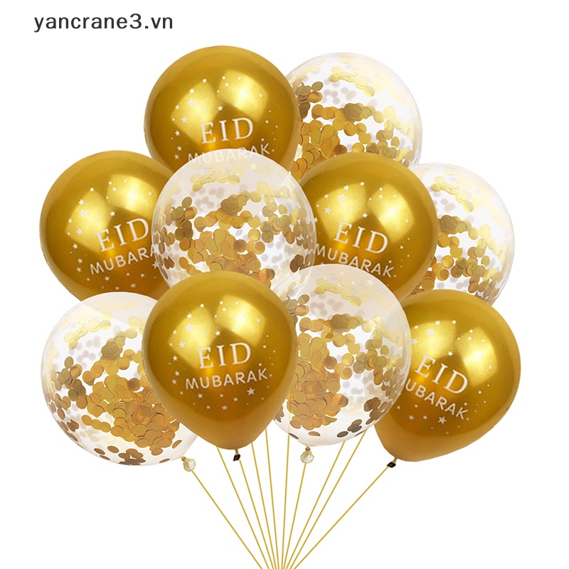 Bộ 10 Bóng Bay MàU VàNg HồI GiáO Eid Mubarak 3.vn Trang Trí Nhà Cửa