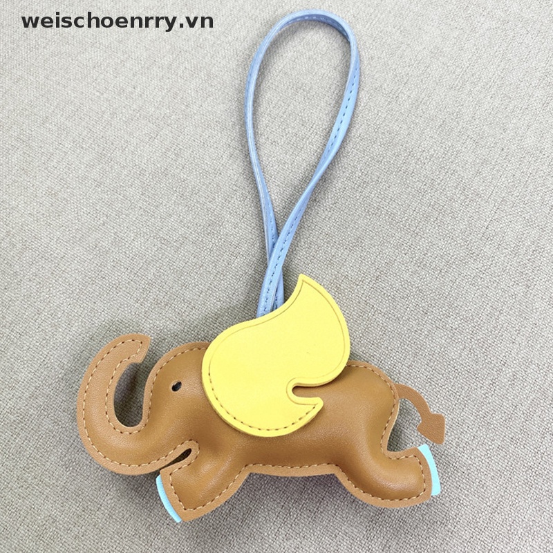 Móc Treo Chìa Khóa Bằng Da PU Hình Chú Voi Bay Xinh Xắn